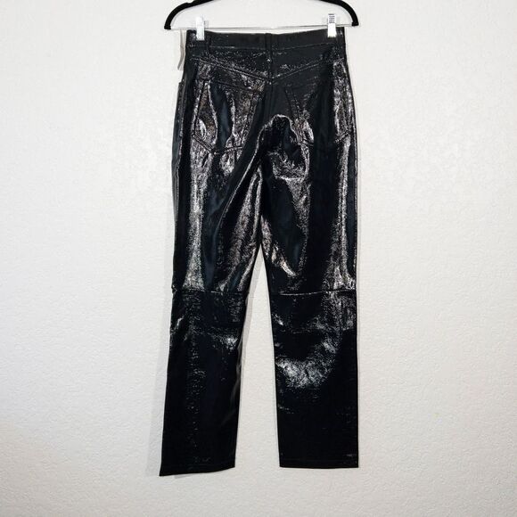 NWT Abercrombie & Fitch Black Straight High‎ Rise Patent Leather Pants Size 27 - Picture 7 of 9